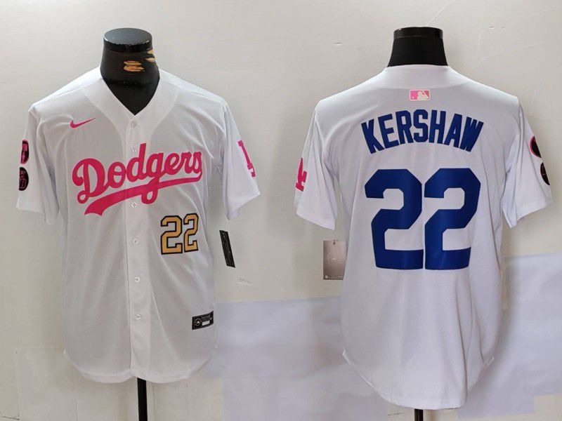 Men Los Angeles Dodgers #22 Kershaw White pink joint name 2024 Nike MLB Jersey style 3->los angeles dodgers->MLB Jersey
